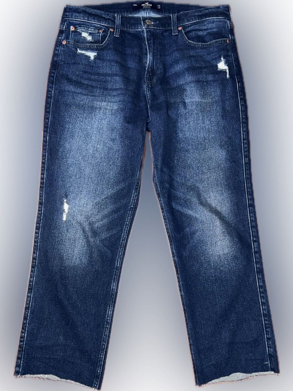 Hollister 90s Slim Fit Crop Epic Flex Dark Blue Straight-Leg Distressed Jeans 32
